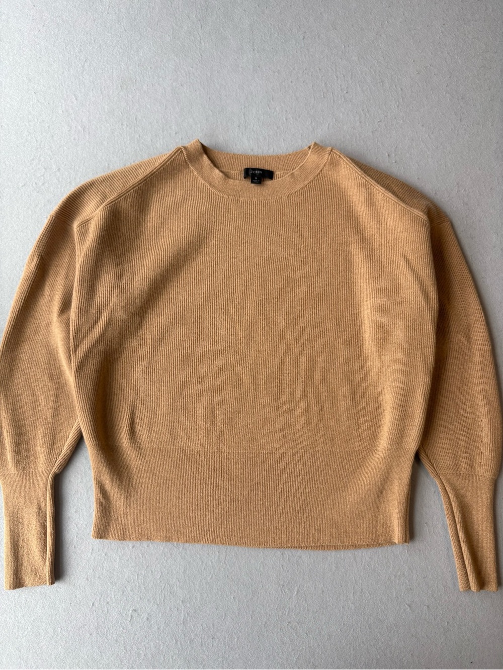 J. Crew Women's Crewneck Cropped Merino Wool Blend Sweater Camel Brown Sz S